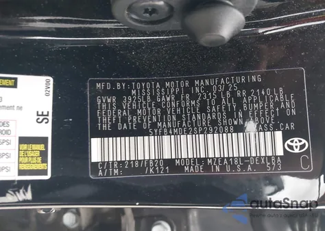 2025 Toyota Corolla Le из США, поврежденный, VIN 5YFB4MDE2SP292088